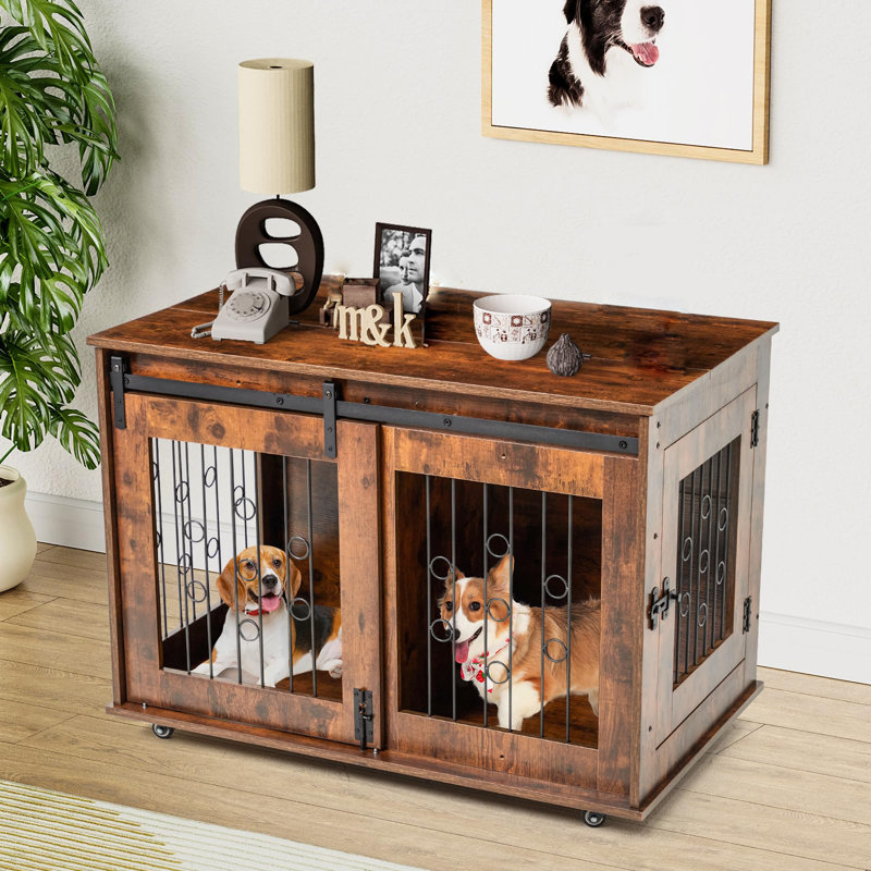 Dog Crate Furniture Wooden Dog Crate Table 2 Rooms dog Kennel Pet House Cage